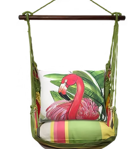 Hammock Swing 4-piece Set – Fresh Lime Stripe with Flamingo Pink Pillow