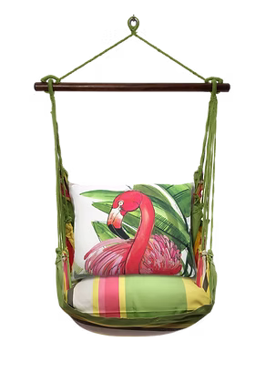 Hammock Swing 4-piece Set – Fresh Lime Stripe with Flamingo Pink Pillow