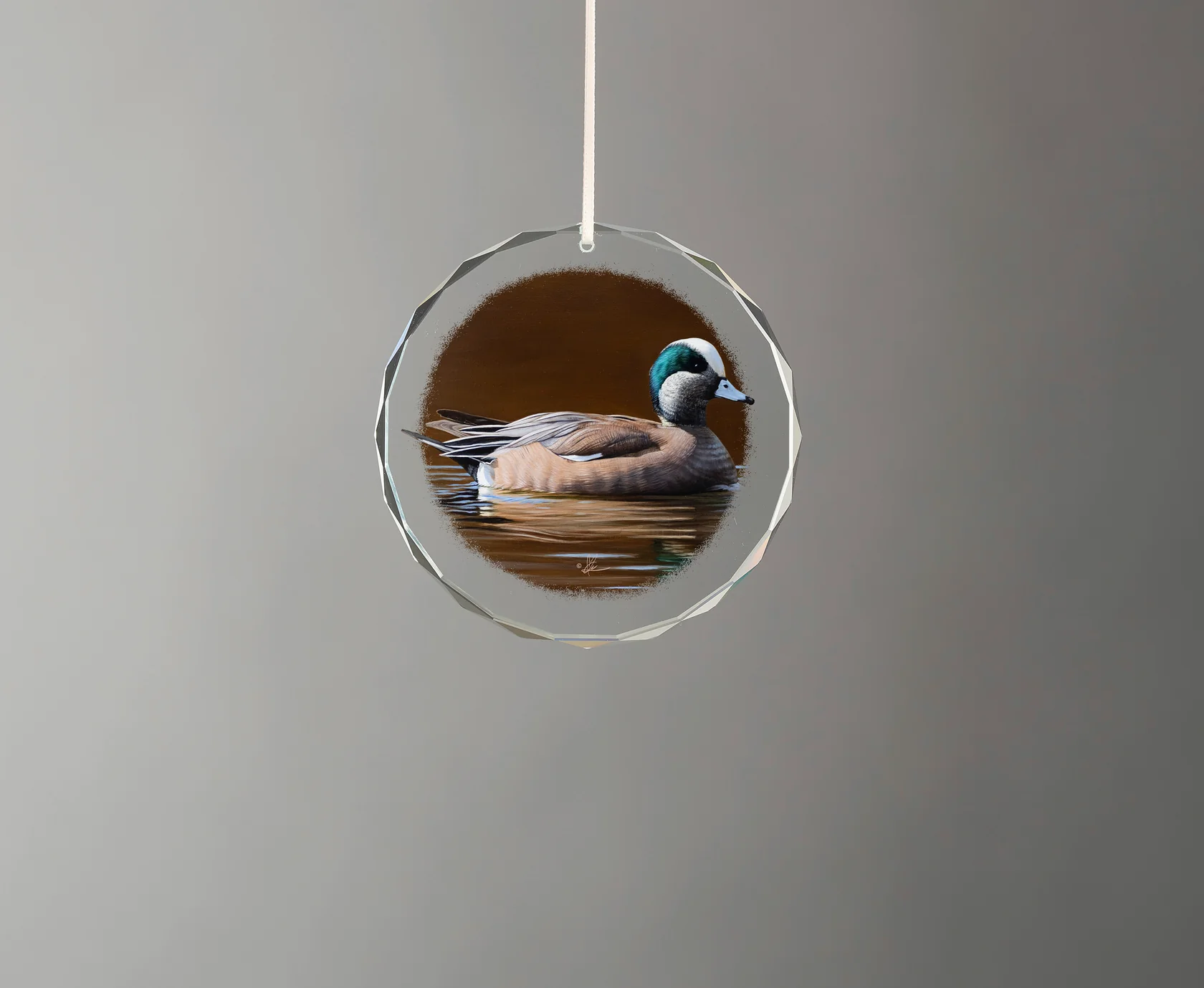 Golden Hour - American Wigeon - Round Glass Ornament