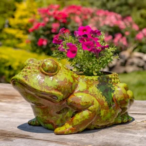 Set of 4 17" Hand Painted Ceramic Frog Planters