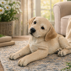 Lying Yellow Labrador Puppy Statue