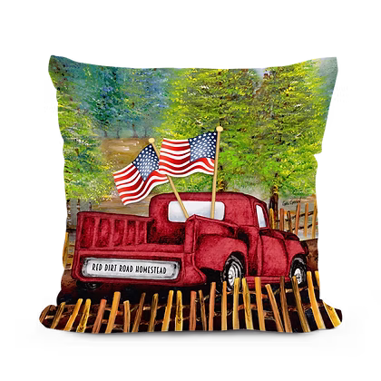 Patriotic Red Truck Pillow