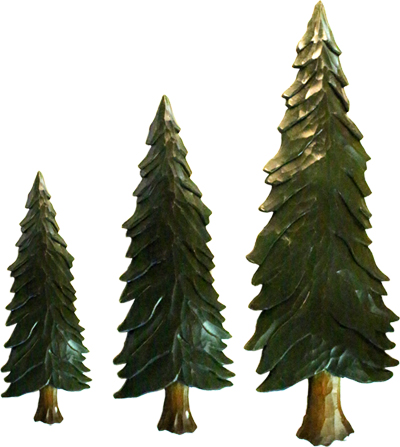 Pine Trees Intarsia Wood Art Set of 3