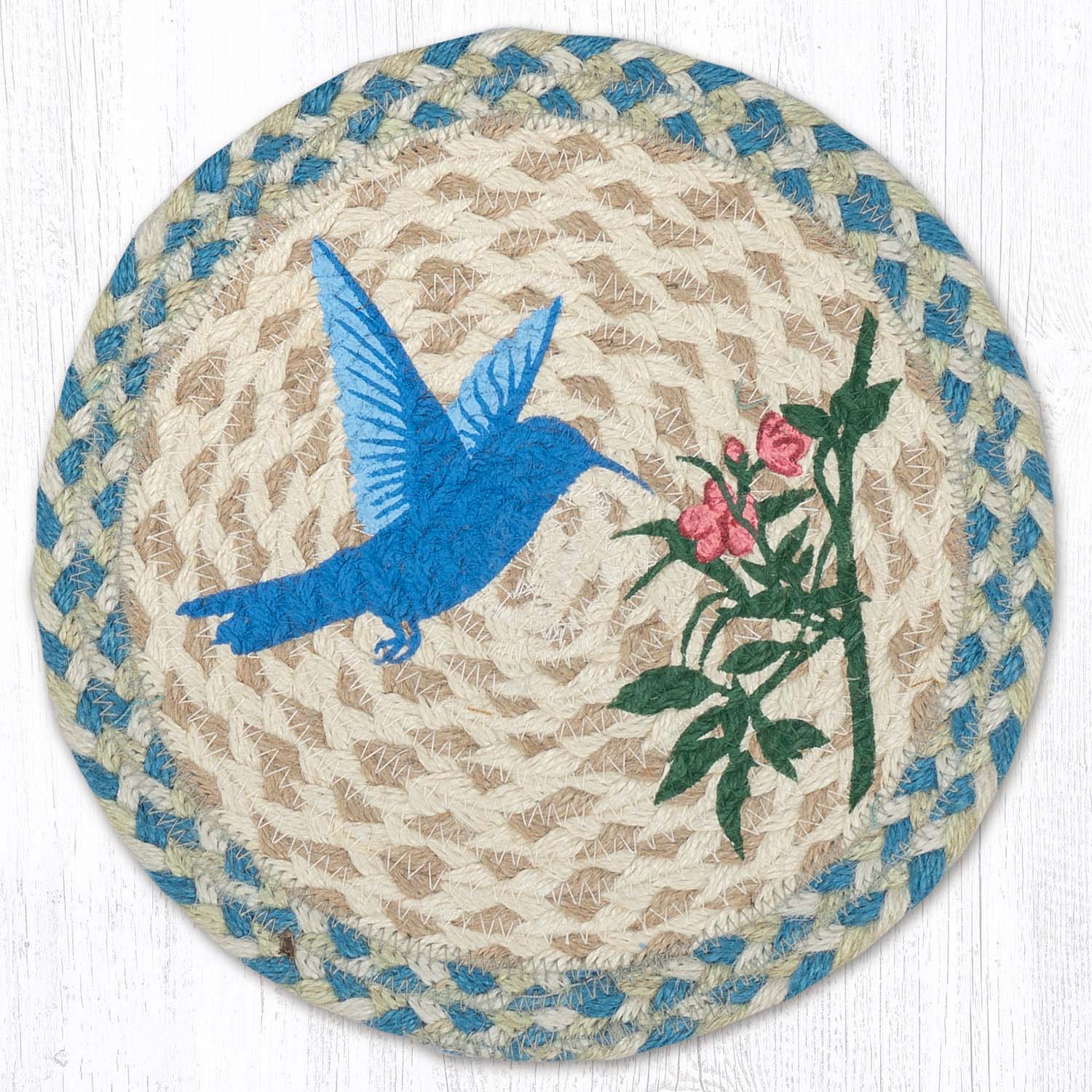 10" Round Printed Trivet with Hummingbird Design
