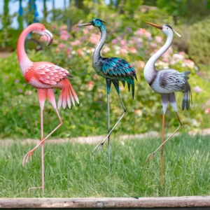 Set of 6 Assorted 43″ Tall Iron Bird Garden Stakes