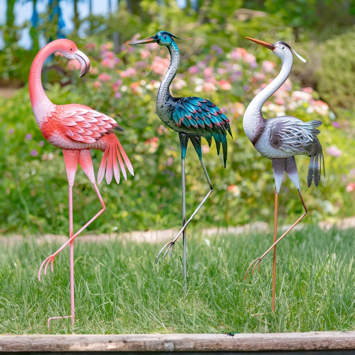 Set of 6 Assorted 43″ Tall Iron Bird Garden Stakes