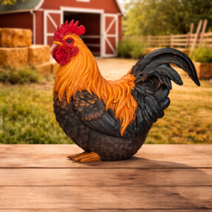 Squatting Rooster Garden Statue