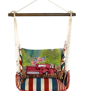 Hammock Swing 4-piece Set – Stars and Stripes with Patriotic Red Truck Pillow