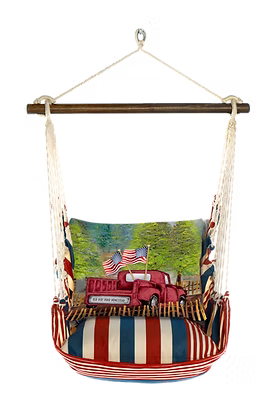 Hammock Swing 4-piece Set – Stars and Stripes with Patriotic Red Truck Pillow
