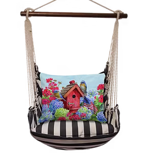 Hammock Swing 4-piece Set – True Black Stripe with Patriotic Blue Birds Pillow