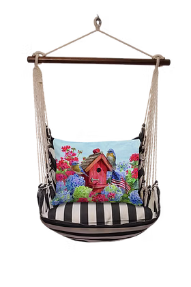Hammock Swing 4-piece Set – True Black Stripe with Patriotic Blue Birds Pillow