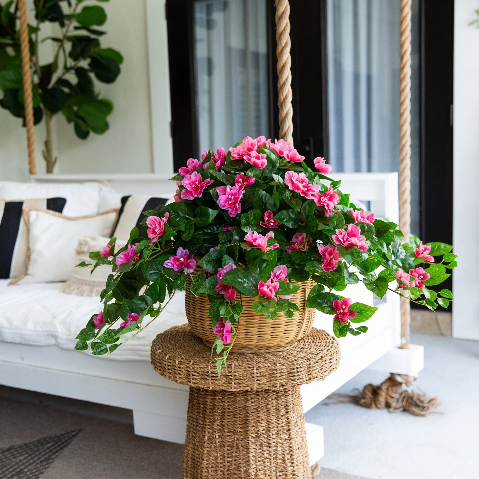 UV Resistant Artificial Azalea Hanging Plant (Indoor/Outdoor) – Set of 3