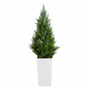 UV Resistant Artificial Cedar Tree in White Tower Planter 45" (Indoor/Outdoor)