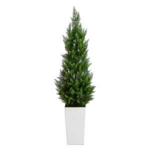 UV Resistant Artificial Cedar Tree in White Tower Planter 56" (Indoor/Outdoor)