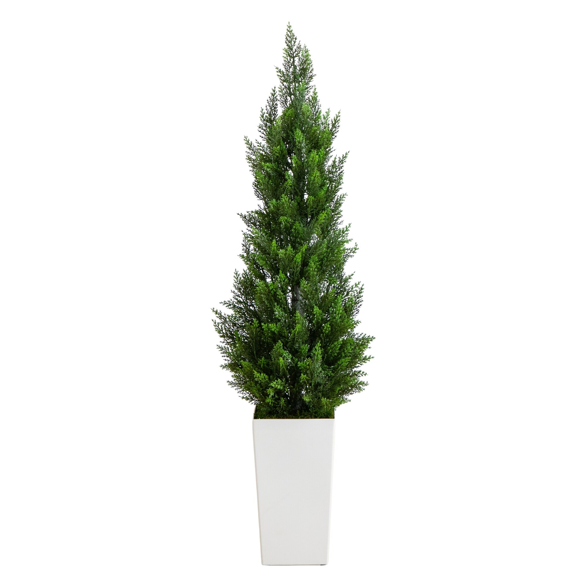 UV Resistant Artificial Cedar Tree in White Tower Planter 56" (Indoor/Outdoor)