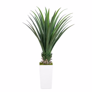 UV Resistant Artificial Spiked Agave Plant in White Tower Planter 4' (Indoor/Outdoor)