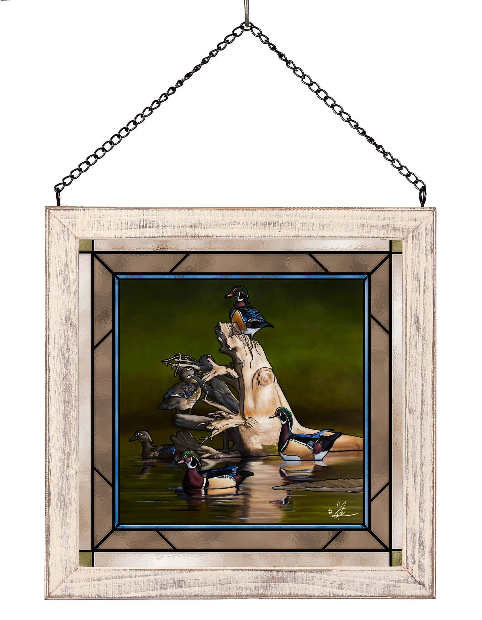 When the Water was Low – Wood Ducks – Stained Glass Art