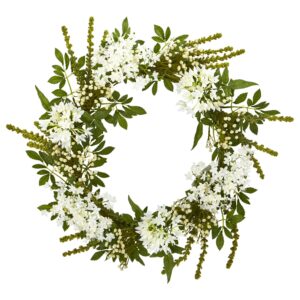 White Mixed Floral Artificial Wreath 24”