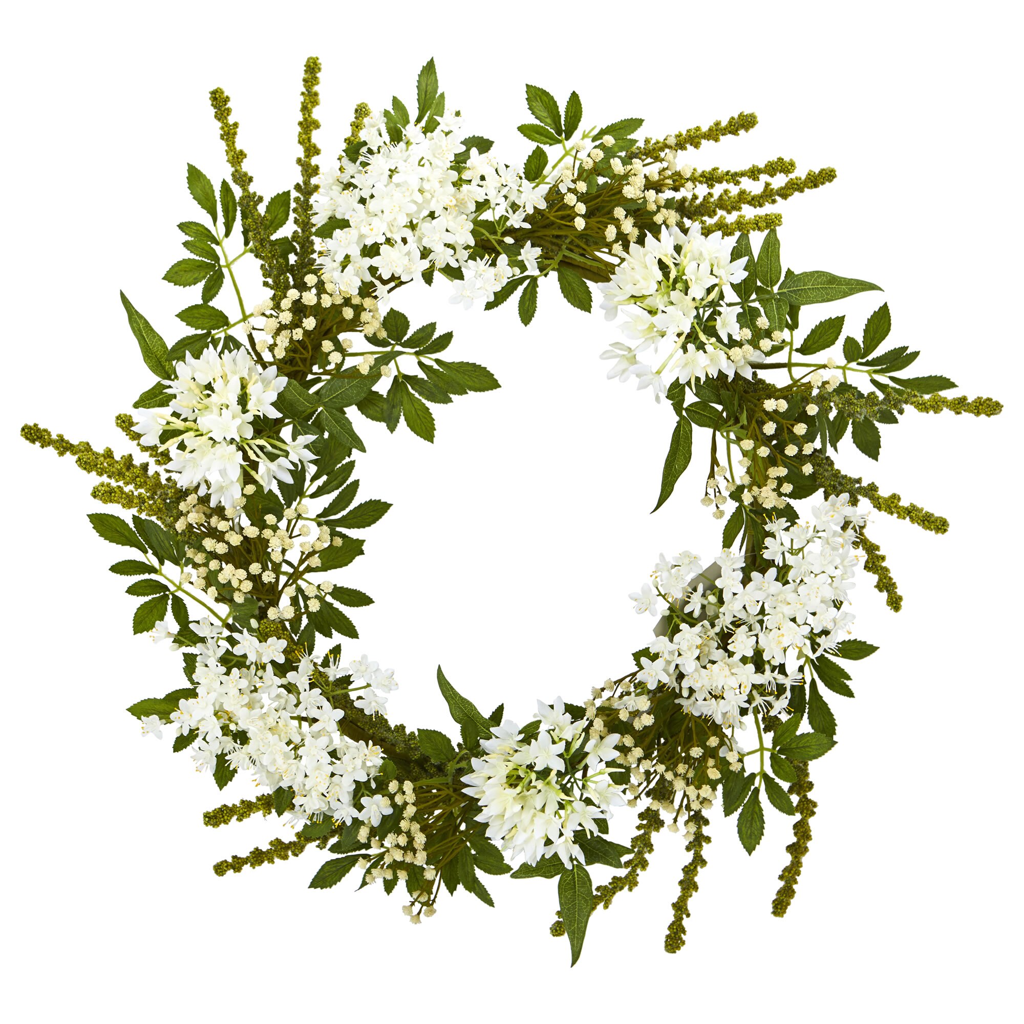 White Mixed Floral Artificial Wreath
