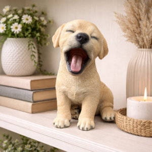 Yawning Yellow Labrador Puppy Statue
