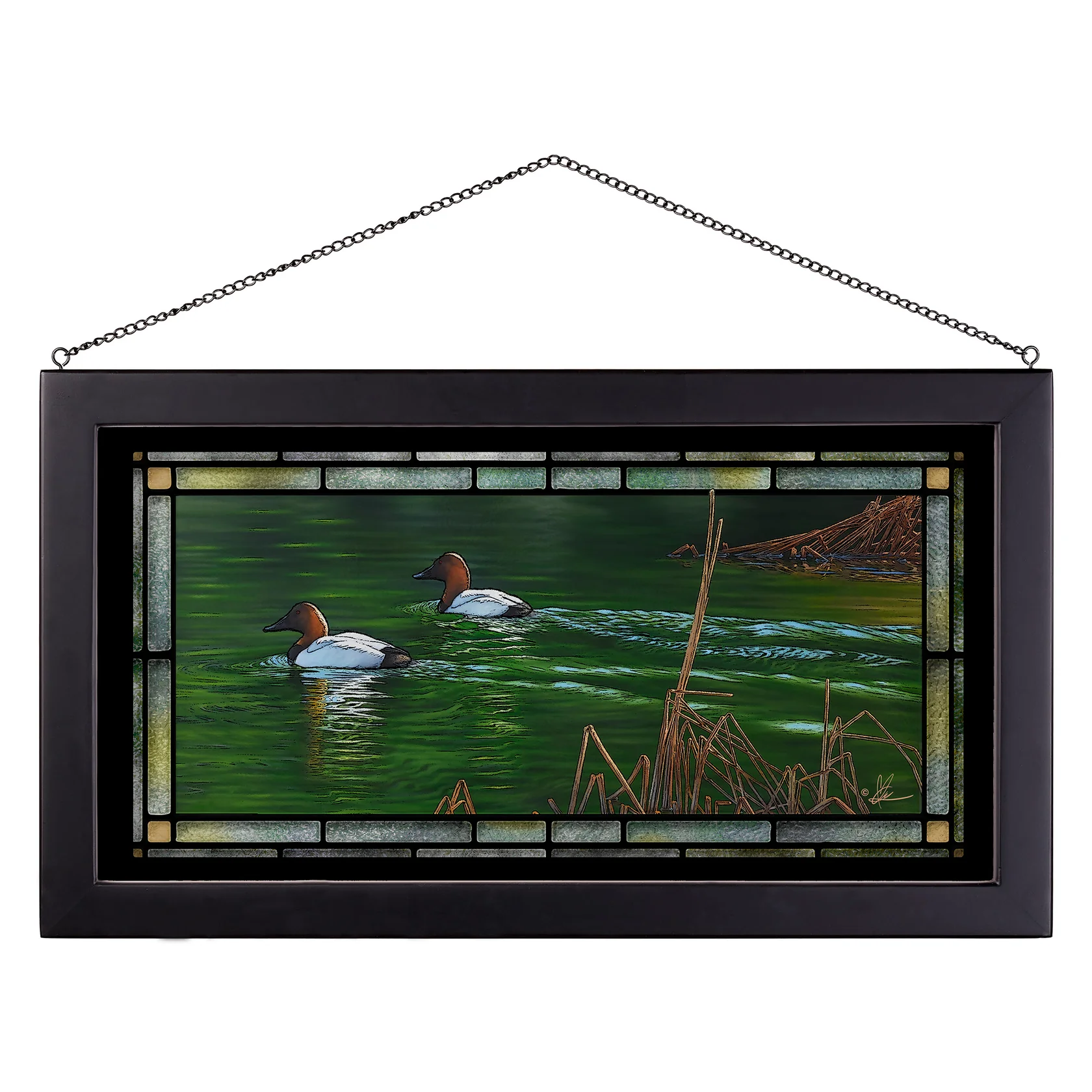 A Beautiful Day - Canvasback - 13" x 23" Stained Glass Art