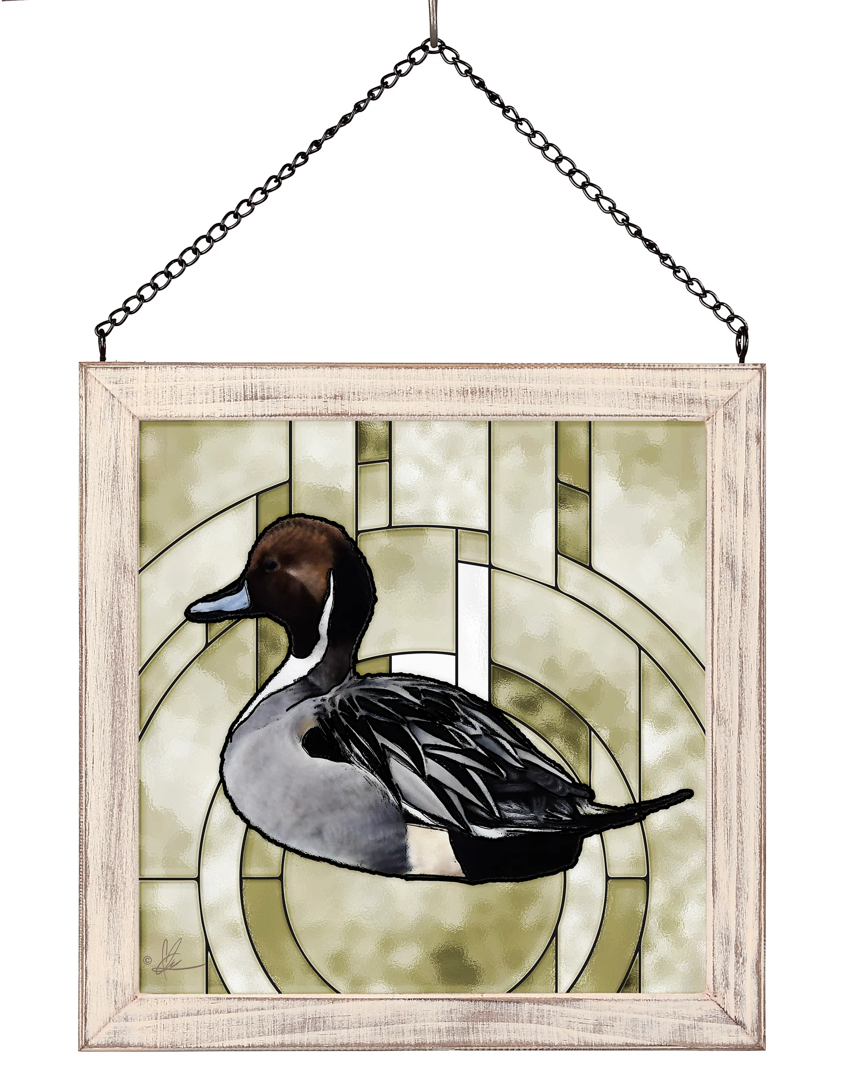 A Grey Kind of Day - Northern Pintail - 20" x 20" Stained Glass Art