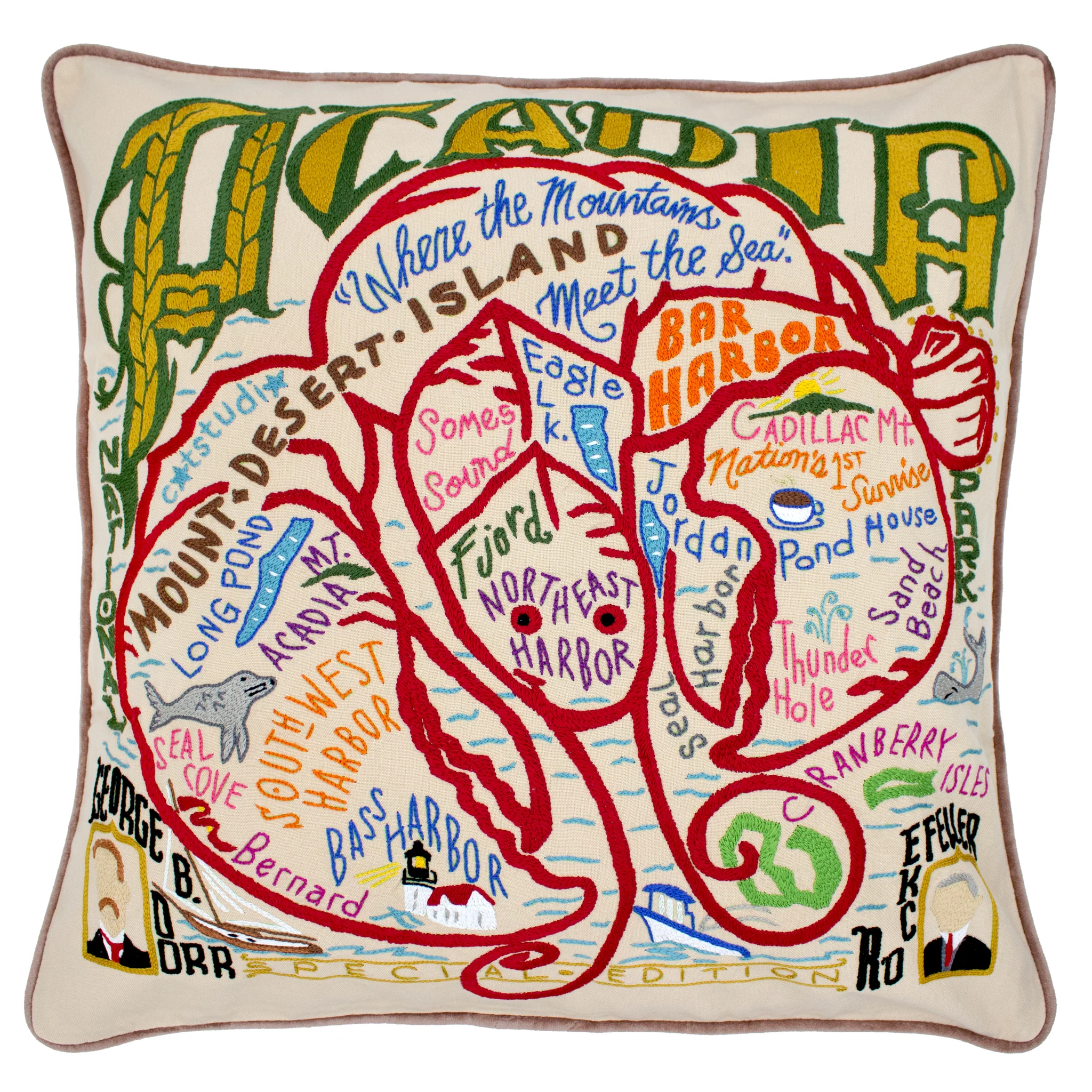 Acadia Hand-Embroidered Pillow - 20 x 20 Inches