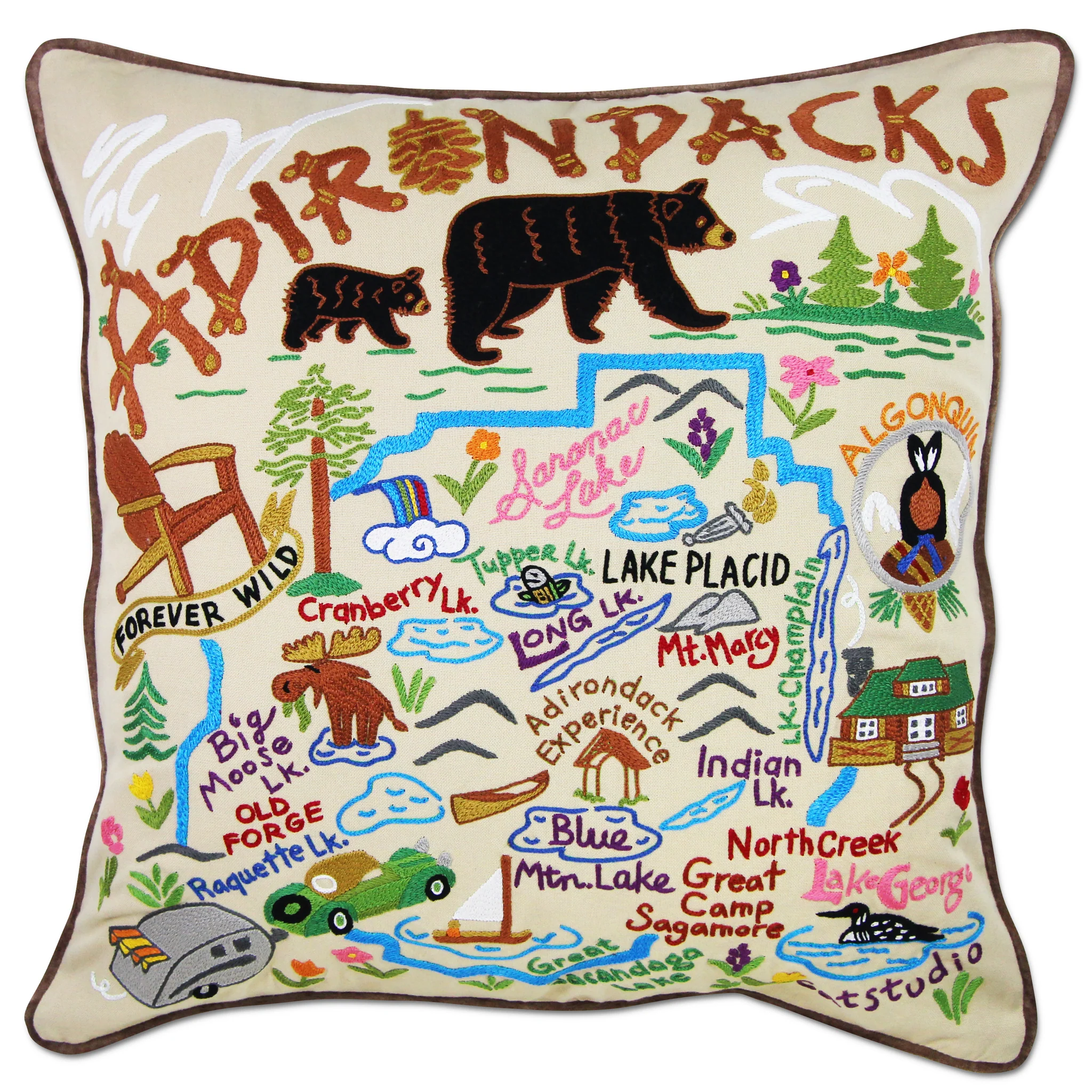 Adirondacks Hand-Embroidered Pillow - 20 x 20 Inches