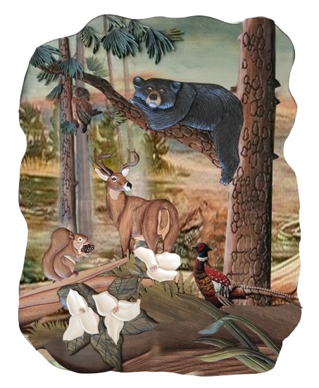 Bear and Friends Intarsia Wood Wall Art - 24″x 32″