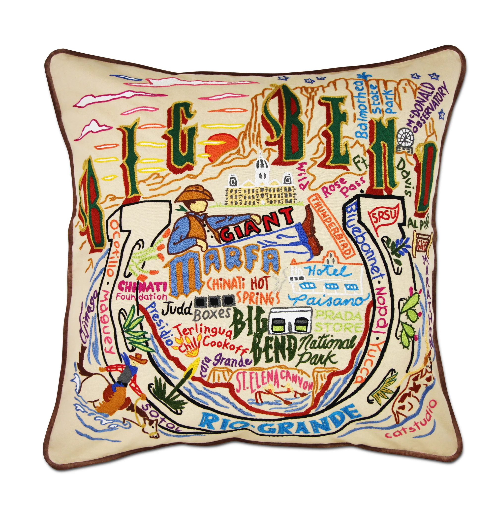 Big Bend Hand-Embroidered Pillow - 20 x 20 Inches