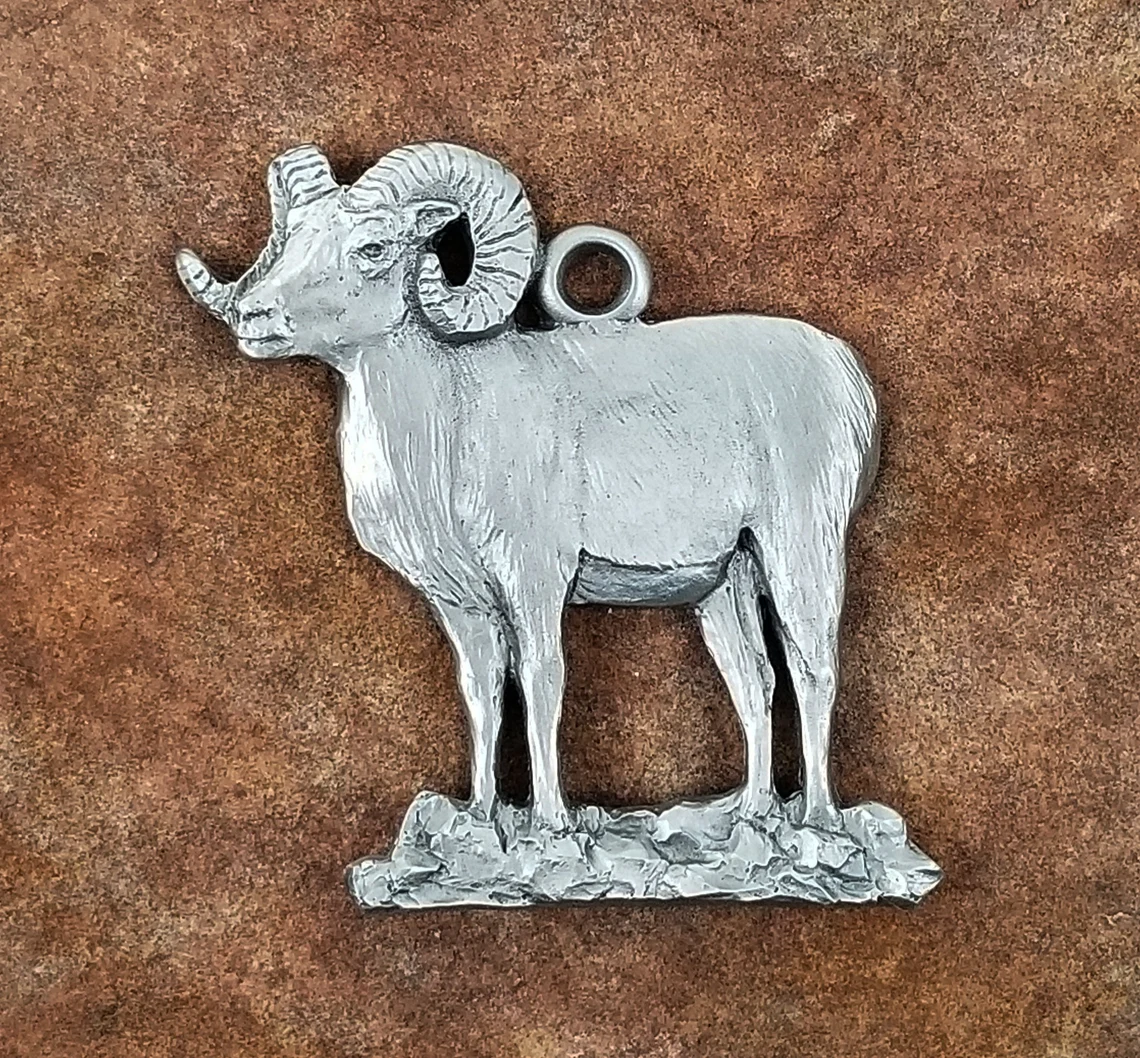 Bighorn Sheep Pewter Ornament by Andy Schumann