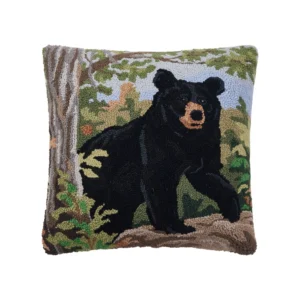 Black Bear Landscape Hook Pillow 18x18
