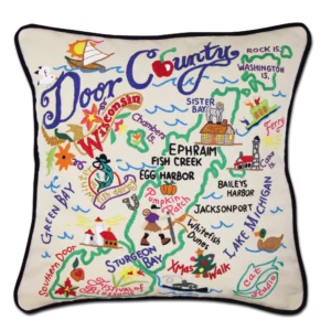 Door County Hand-Embroidered Pillow - 20 x 20 Inches