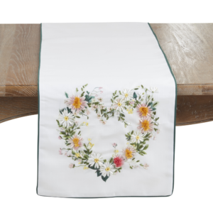 Embroidered Floral Heart Table Runner 16"X72"