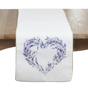 Embroidered Lavender Heart Table Runner 16"X72"