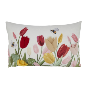 Felt Applique Tulips Pillow 14"X22" Oblong - Down Filled