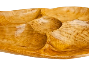 Set of 2 5-Section Fir Burl Wood Platters - 17" L x 12" W
