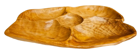 Set of 2 5-Section Fir Burl Wood Platters - 17" L x 12" W
