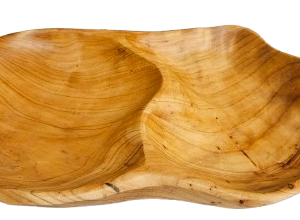 Set of 2 2-Section Fir Burl Wood Platters – 13" x 9"