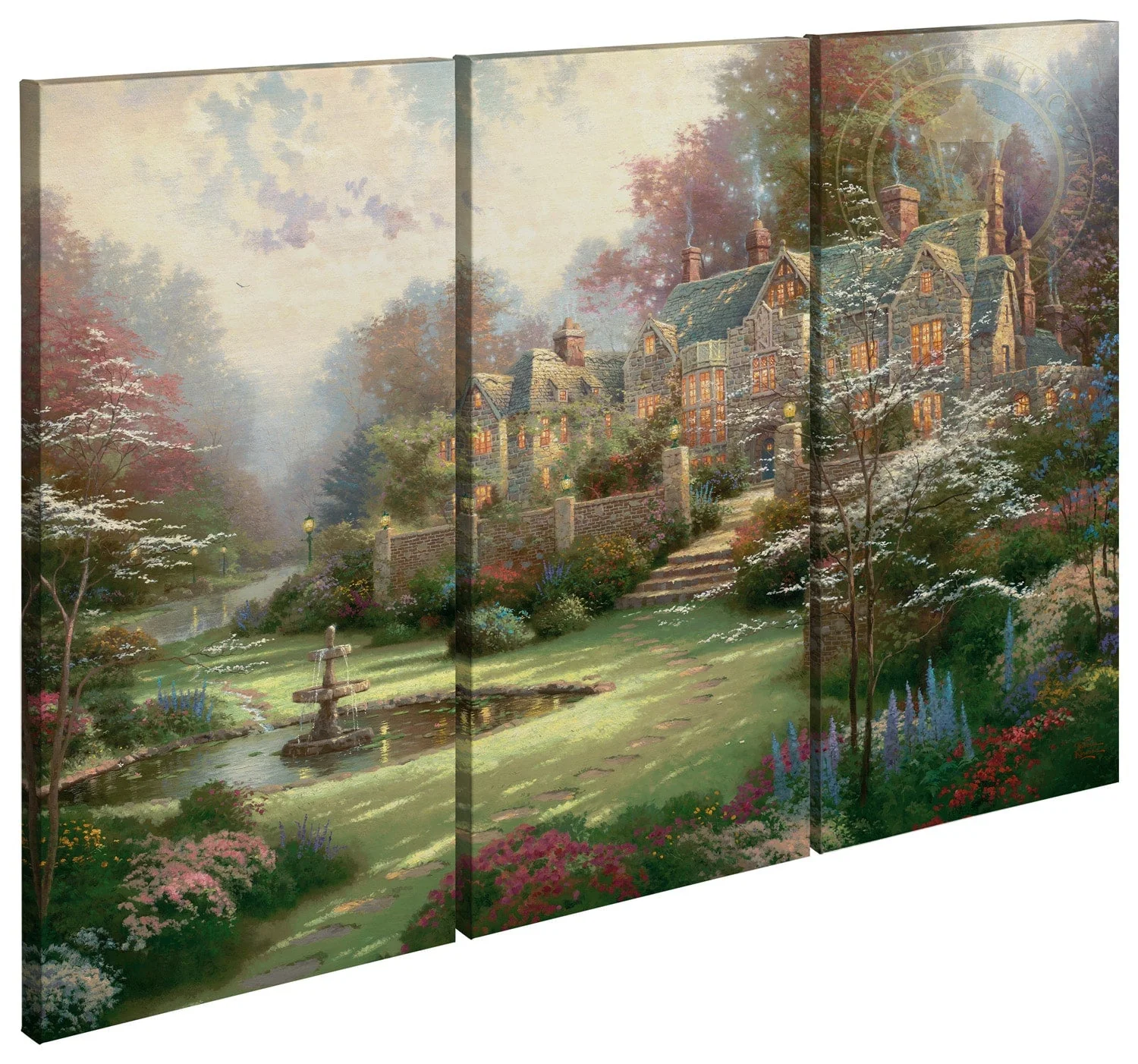 Gardens Beyond Spring Gate - 36" x 48" (Set of 3) Triptych Giclee Canvas