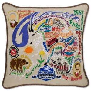 Glacier Park Hand-Embroidered Pillow - 20 x 20 Inches