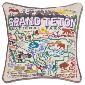Grand Teton Hand-Embroidered Pillow - 20 x 20 Inches