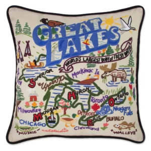 Great Lakes Hand-Embroidered Pillow - 20 x 20 Inches