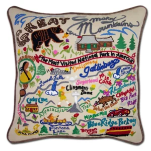 Great Smoky Mountains Hand-Embroidered Pillow - 20 x 20 Inches