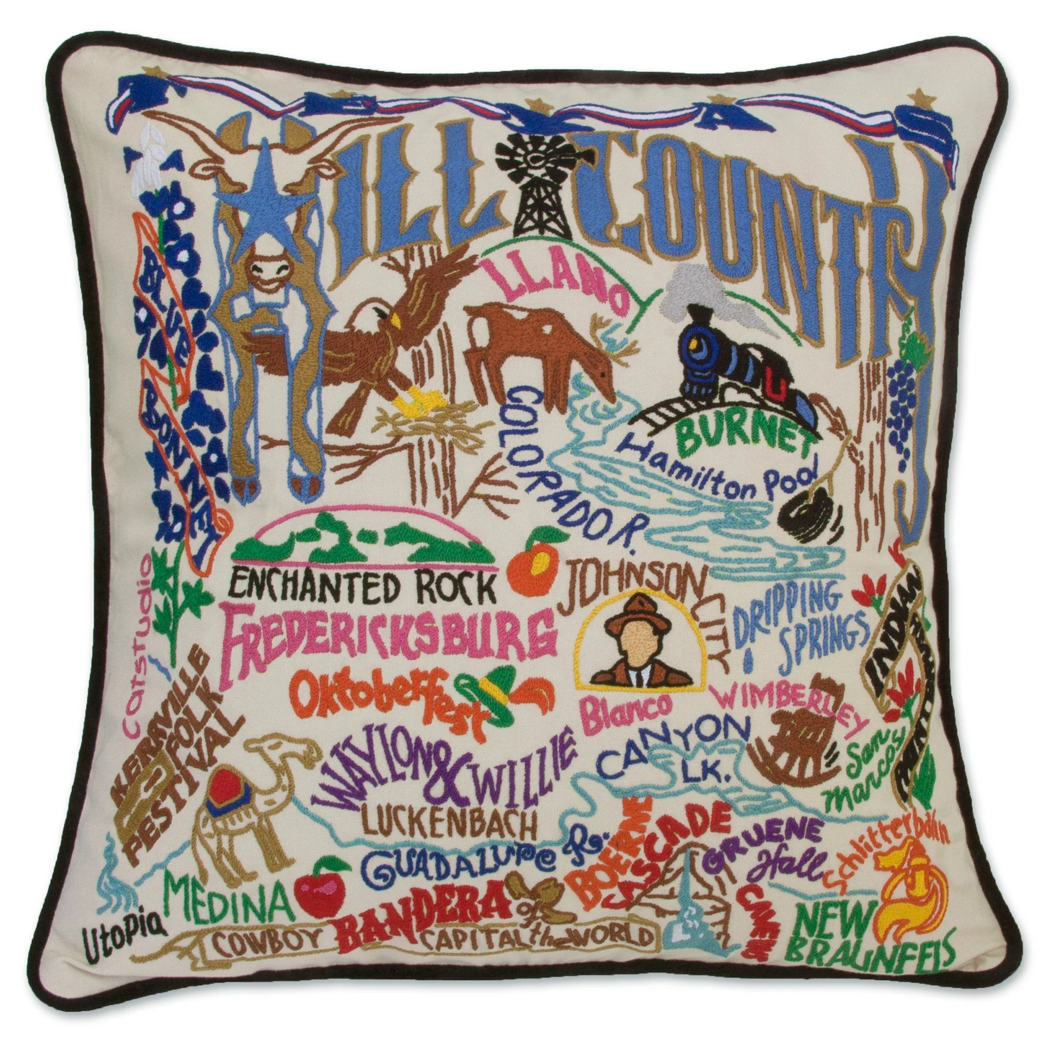Hill Country Hand-Embroidered Pillow - 20 x 20 Inches