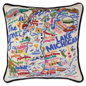 Lake Michigan Hand-Embroidered Pillow - 20 x 20 Inches