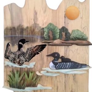 Loon Family Intarsia Wood Wall Art – 12″x 16″