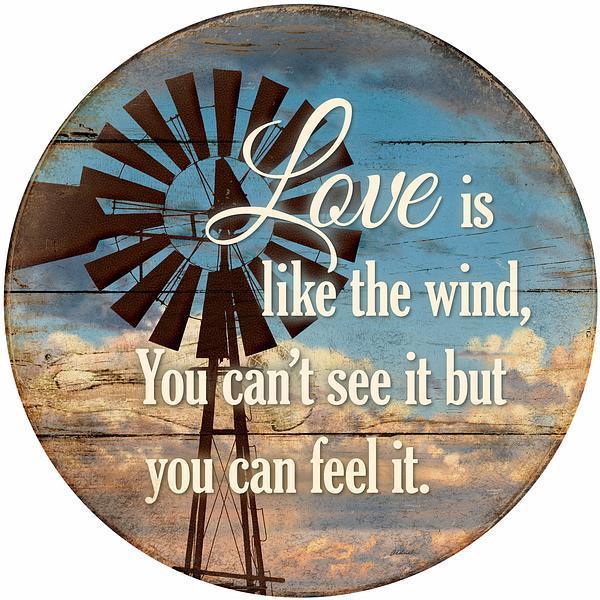 Love - Windmill - 21" Round Wood Sign