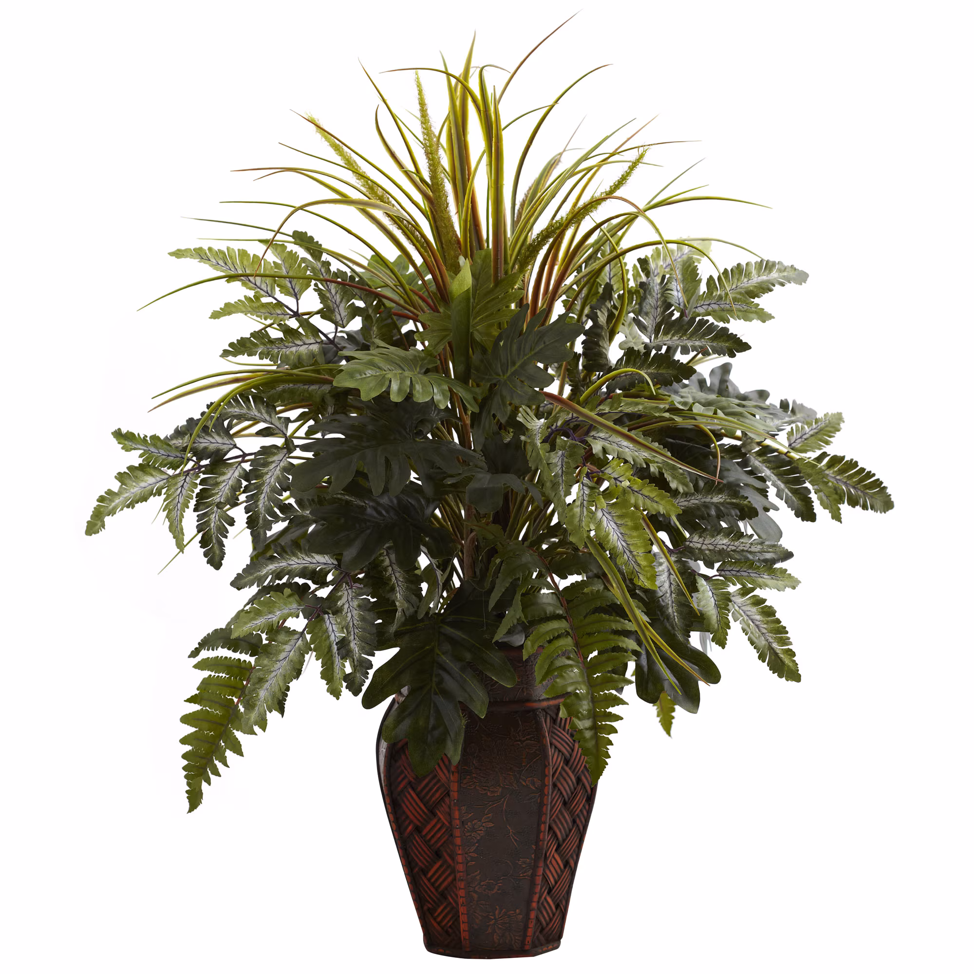 Mixed Grass and Fern with Decorative Planter