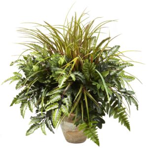 Mixed Greens and Grass with Ceramic Planter